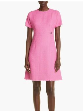 Dolce & Gabbana Pink Short-Sleeve Tweed A-Line Dress for Kids